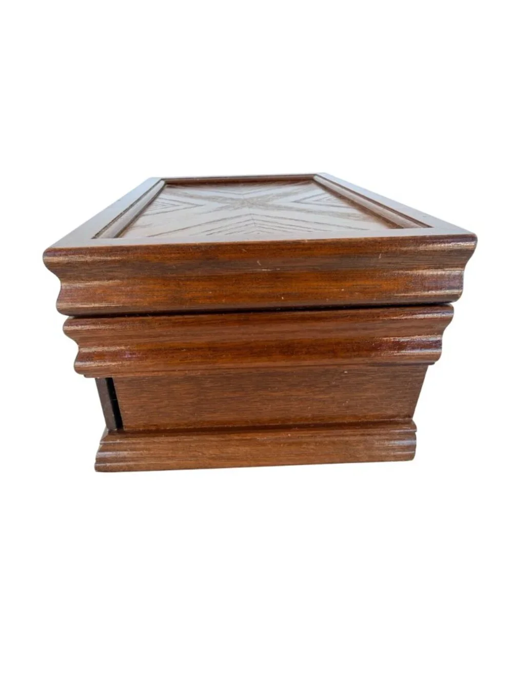 Vintage 1987 Wooden Jewelry Box Rosalco Commodore Collection Velvet Interior